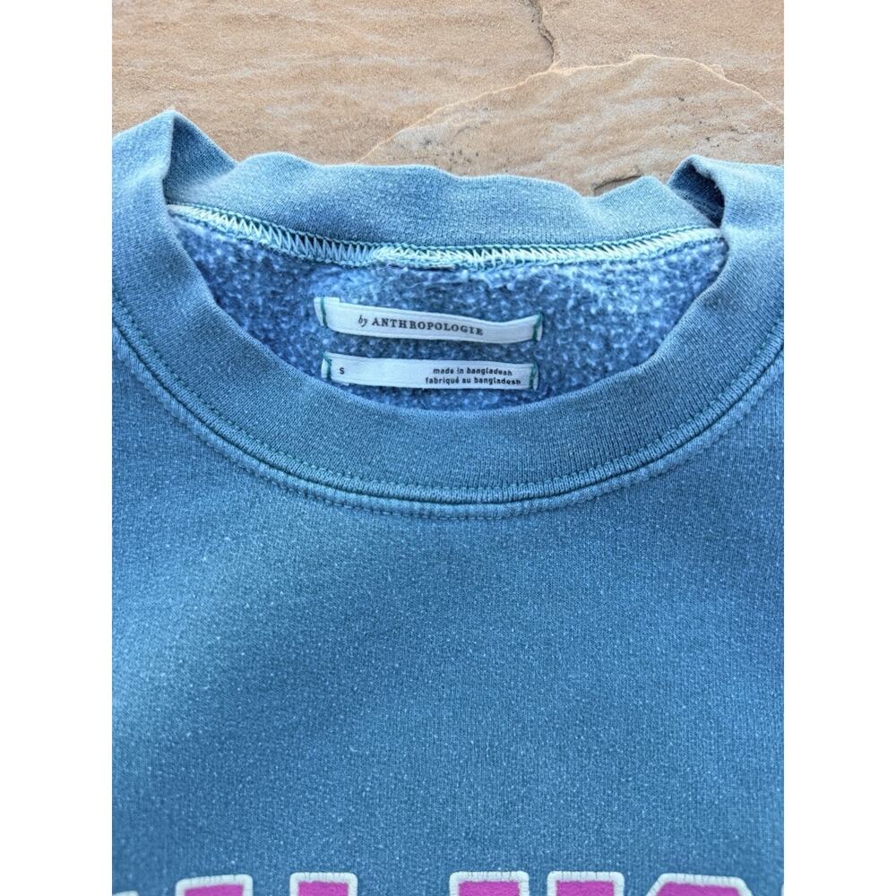 Vtg Anthropologie New York 1997 XS Oversized Crew Neck Sweatshirt Green & Pink - Picture 2 of 3